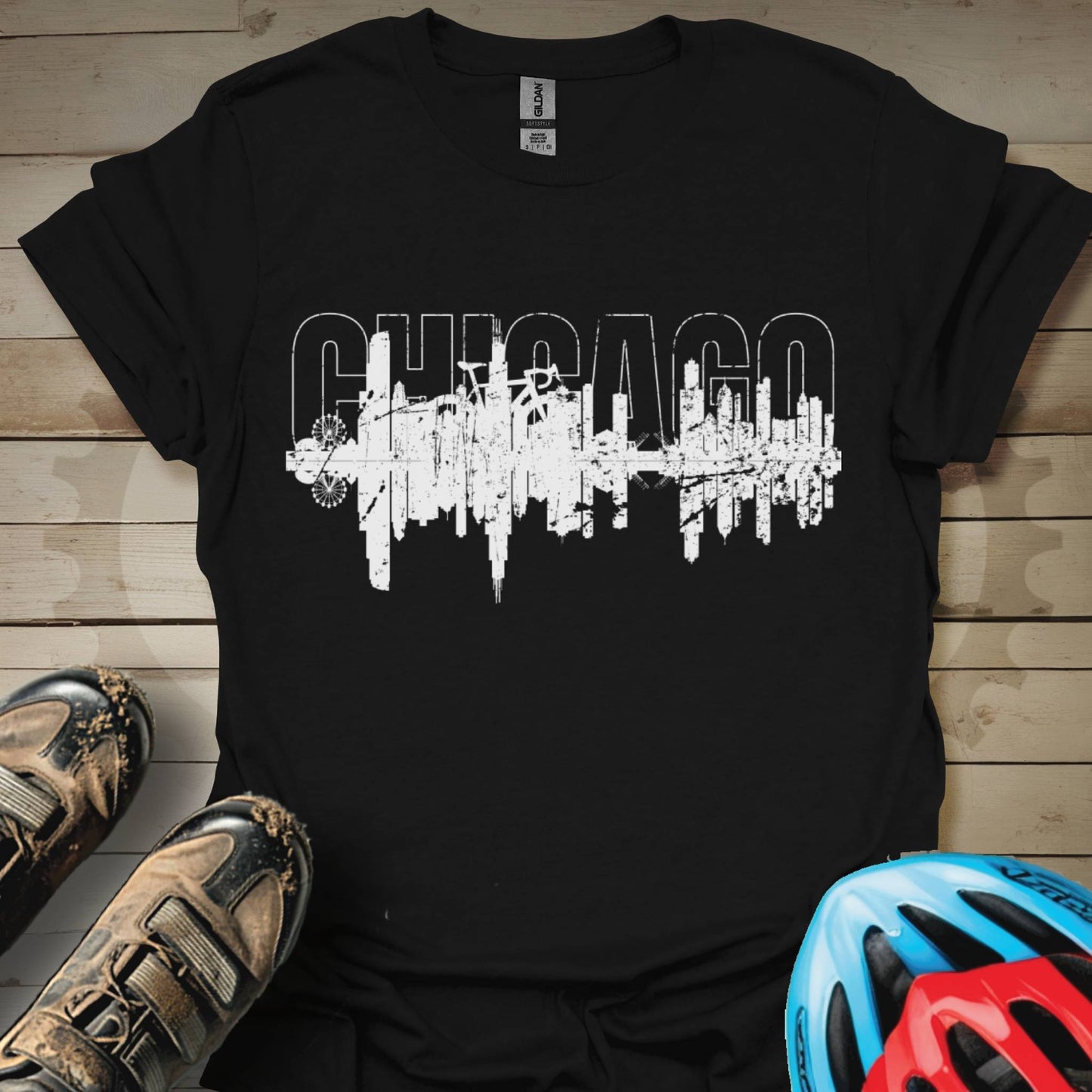 Biking in Chicago Skyline T-Shirt