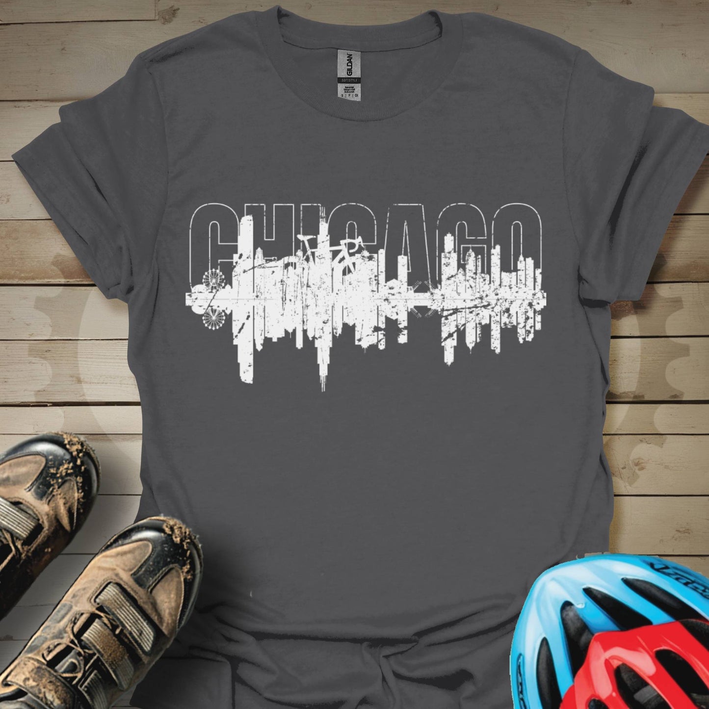 Biking in Chicago Skyline T-Shirt