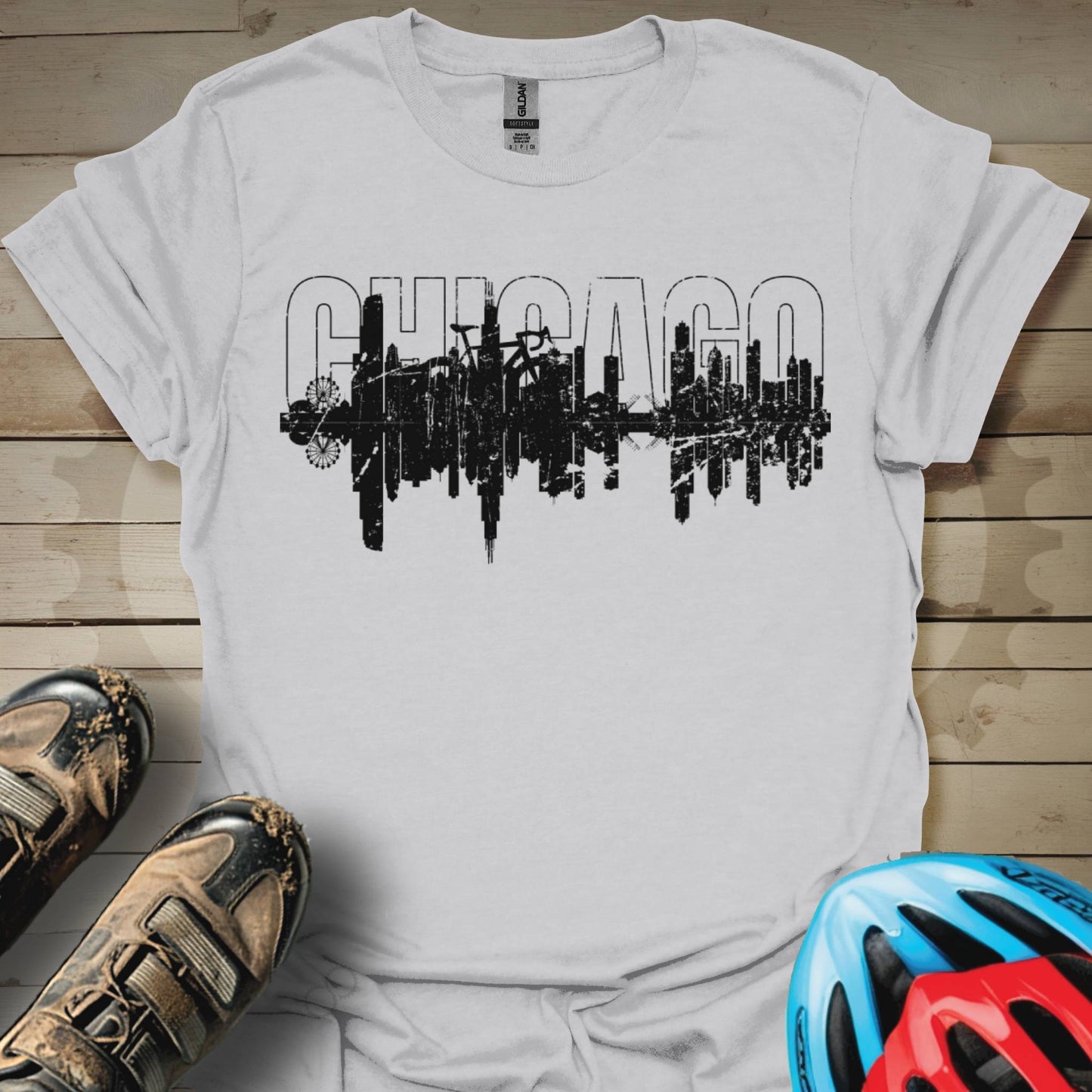 Biking in Chicago Skyline T-Shirt