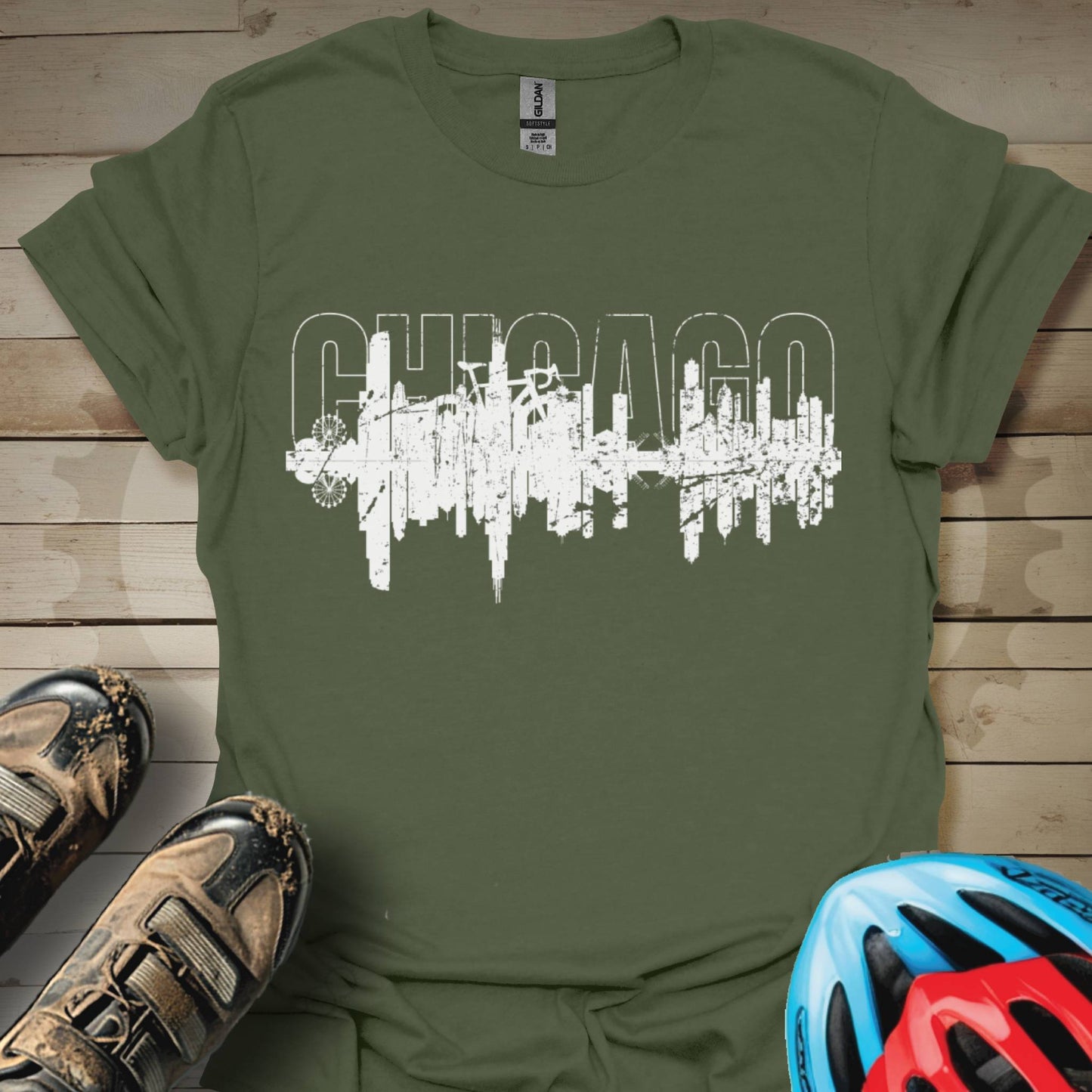 Biking in Chicago Skyline T-Shirt