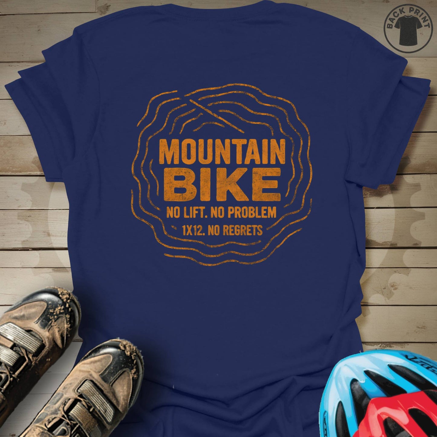 No Lift No Problem | Mountain Bike Topo Line T-Shirt