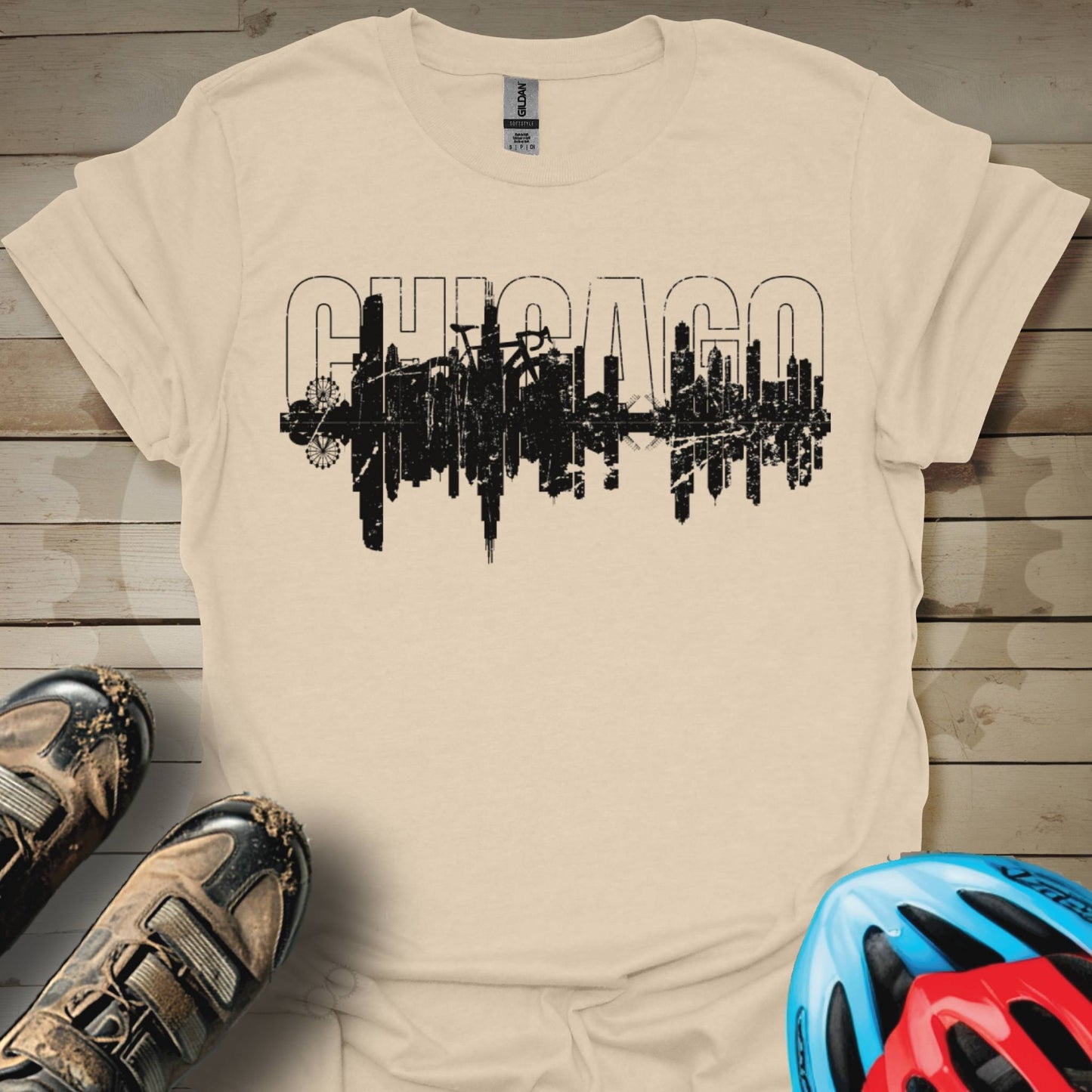 Biking in Chicago Skyline T-Shirt