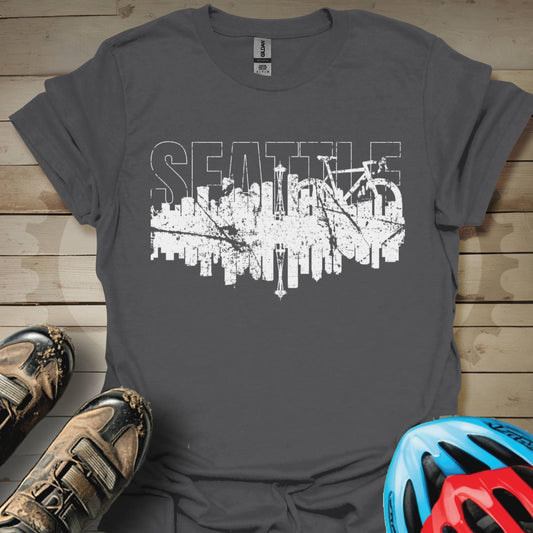 Biking in Seattle Skyline T-Shirt